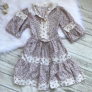 Vintage Bryan Girls Dress Floral Print Belted Girls 12 Months 2T GUC Lace Detail